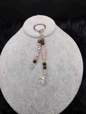 Personalized Leo Beaded Keychain with Pink and Brown Accents